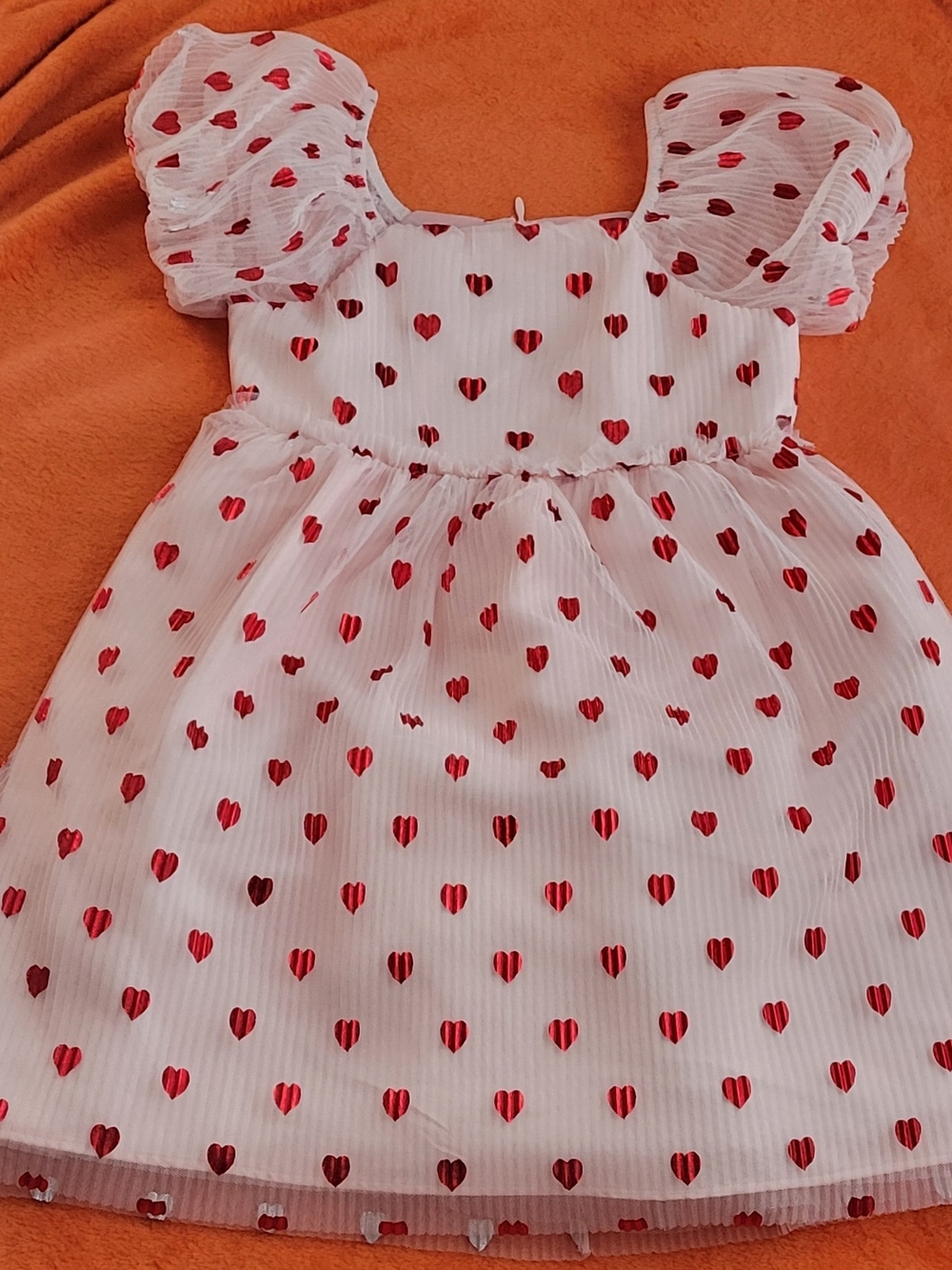 Kensie Girl White Dress with Red Heart Print and Puff Sleeves